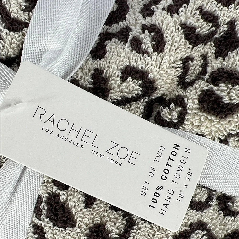 2 Pc Rachel Zoe Leopard Cheetah Animal Print Bath Hand Towels 100% Cotton NEW